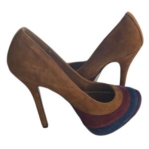 Bakers Pumps Heels Women Sz 7M Lita Rainbow Colorblock Suede Close Toe Exellent